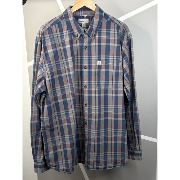 Carhartt Mens XL Relaxed Fit Gray Plaid Long Sleeve Button Down Work Shirt - Picture 1 of 14